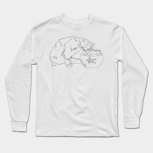 Cat Watching Goldfish Long Sleeve T-Shirt